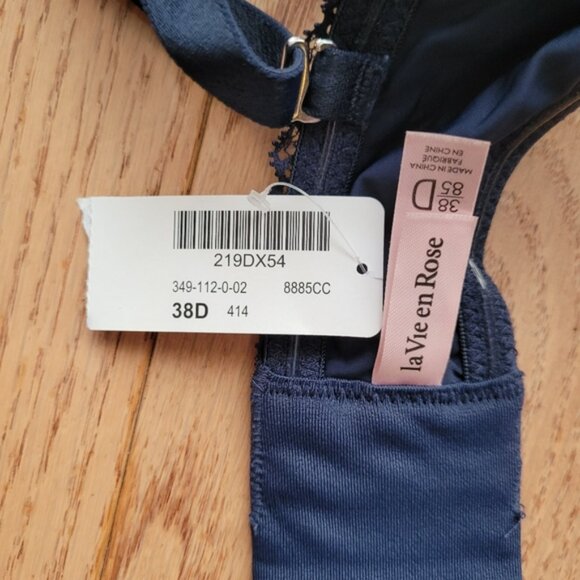 NWT La Vie En Rose Push-Up Strapless Demi Bra Navy Blue Size 38D - Picture 10 of 14